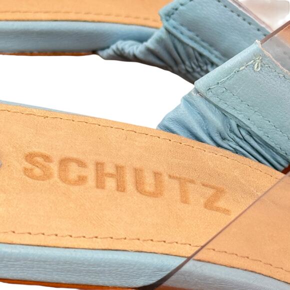 Schutz Ariella Transparent Heel Sandal Leather Women's 7.5 Blue Clear Chic Luxe - Picture 3 of 9